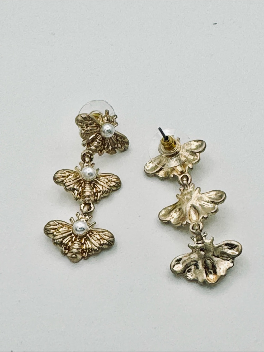 Gold Bee Drop Earrings with Pearl Detail - New - Picture 5 of 11